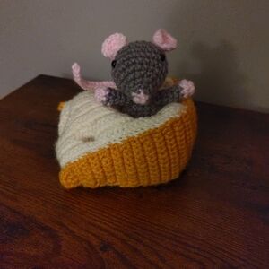 Gray and Pink Mouse in Yellow Cheese Plush Toy